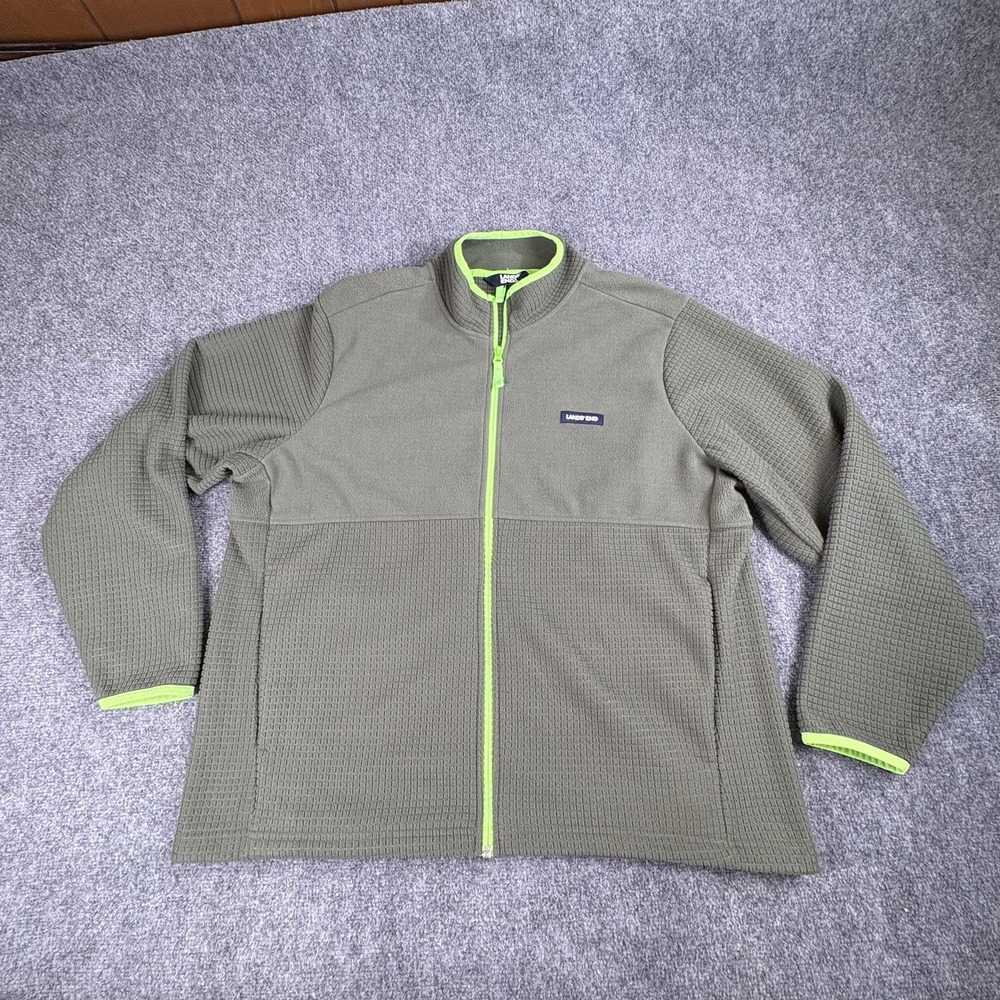 Lands' End Jacket Mens XL Green Grid Fleece Zip Waffle Knit Outdoor Gorpcore